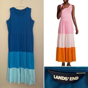 Land’s End color block tiered maxi sleeveless dress 
Size L (14-16)
